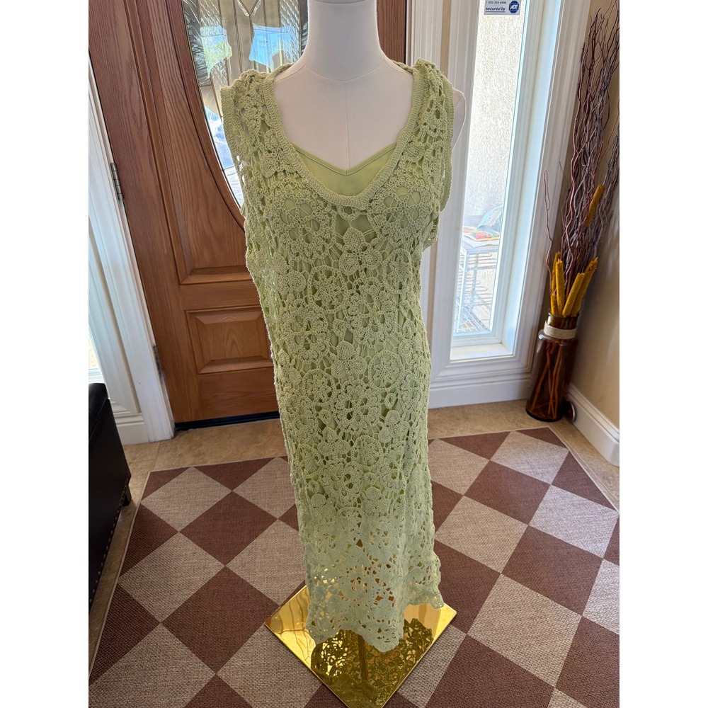 House of Harlow 1960 Lime Green Crochet Floral Lace Midi Dress Large